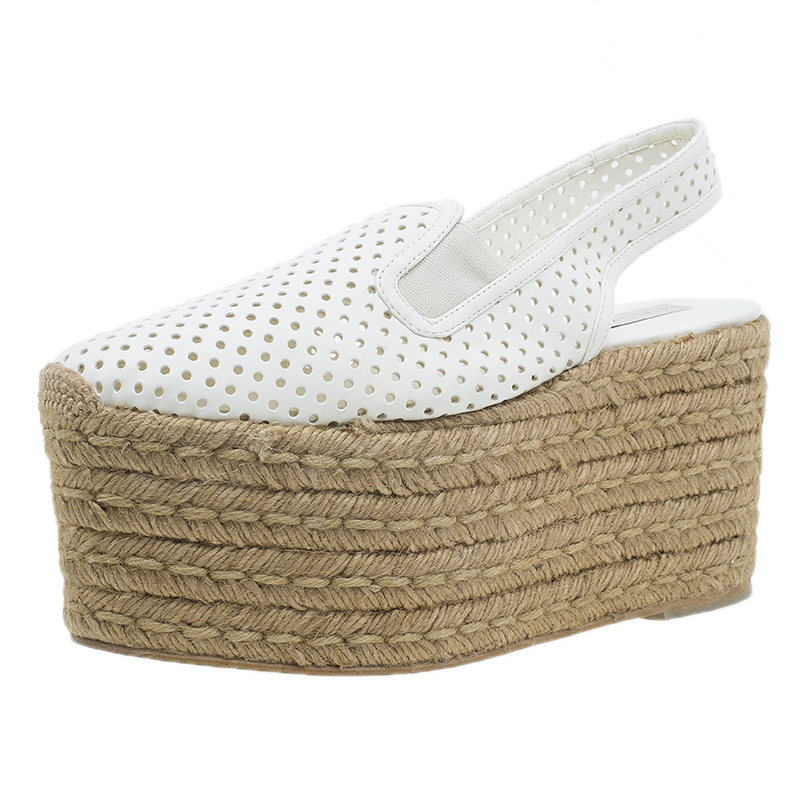 مملوكة مسبقًا Stella McCartney White Faux Leather Wedge Espadrilles Size 40