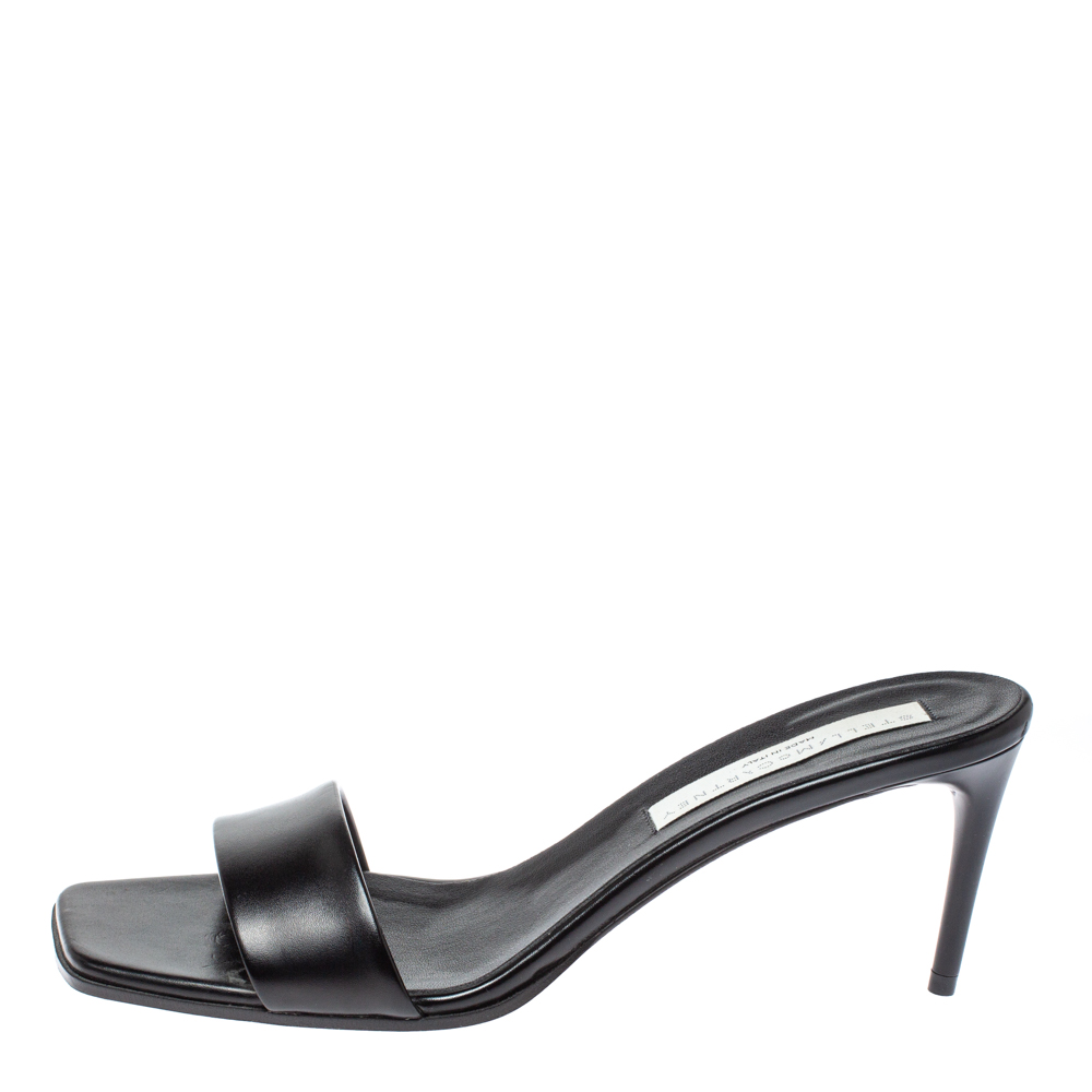 

Stella McCartney Black Faux Leather Slide Sandals Size