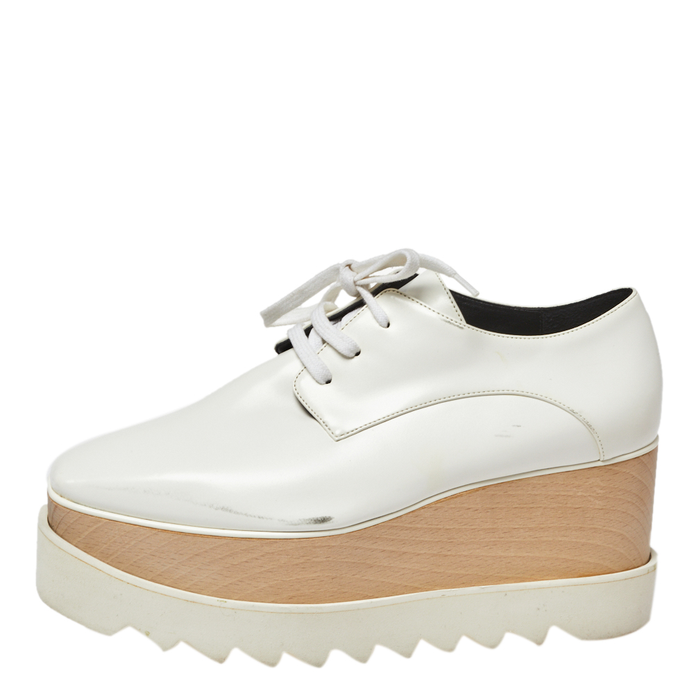 

Stella McCartney White Faux Leather Elyse Platform Derby Size