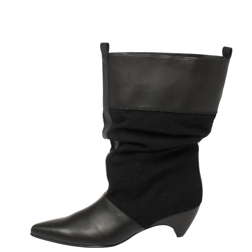 

Stella McCartney Black Faux Leather and Canvas Slouchy Ankle Boots Size