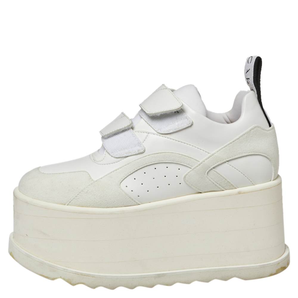 

Stella McCartney White Faux Leather and Suede Eclypse Platform Sneakers Size