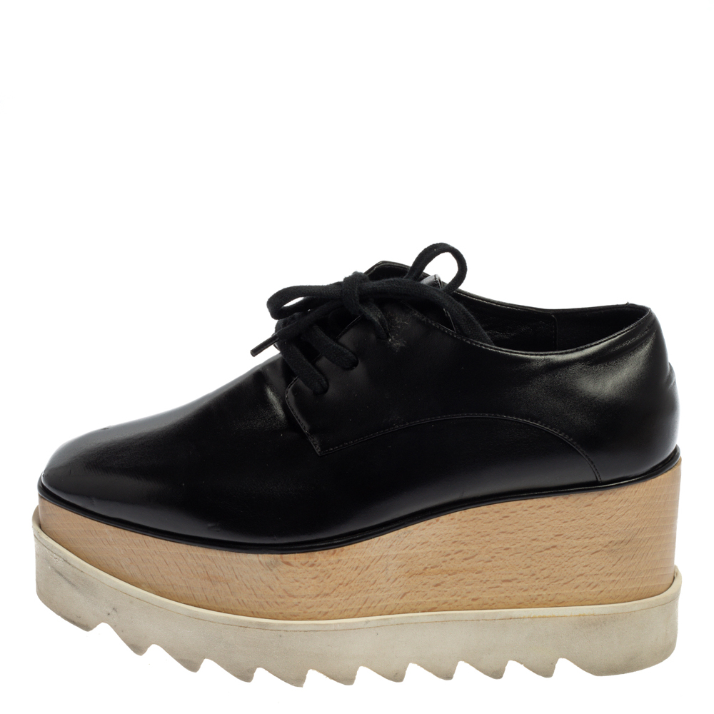 

Stella McCartney Black Faux Leather Elyse Platform Derby Size
