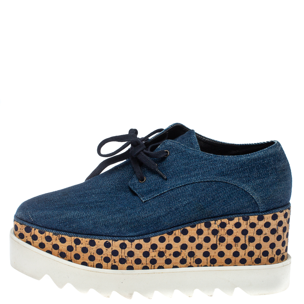 

Stella McCartney Blue Denim Fabric Cork Platform Sneakers Size