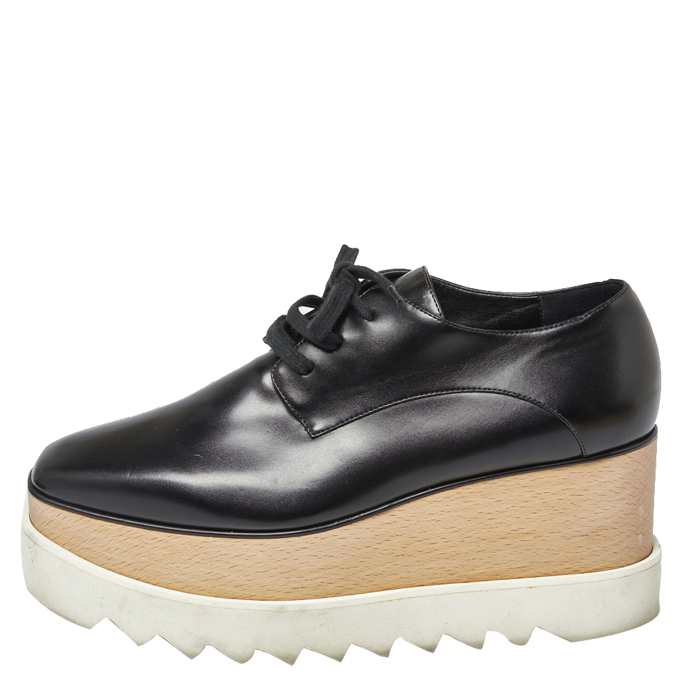 

Stella McCartney Black Faux Leather Elyse Platform Derby Sneakers Size