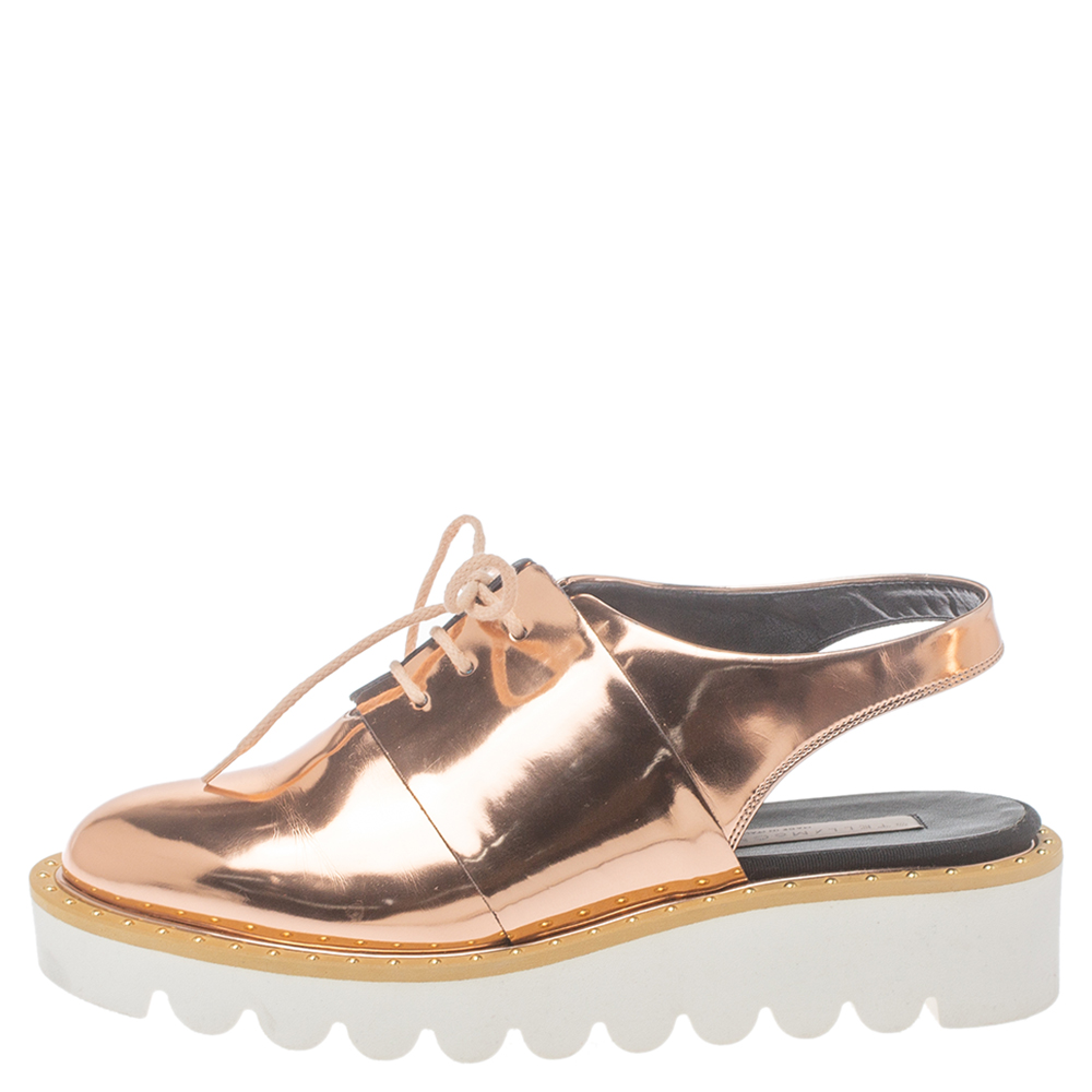 

Stella McCartney Metallic Rose Gold Patent Leather Slingback Mule Sandals Size