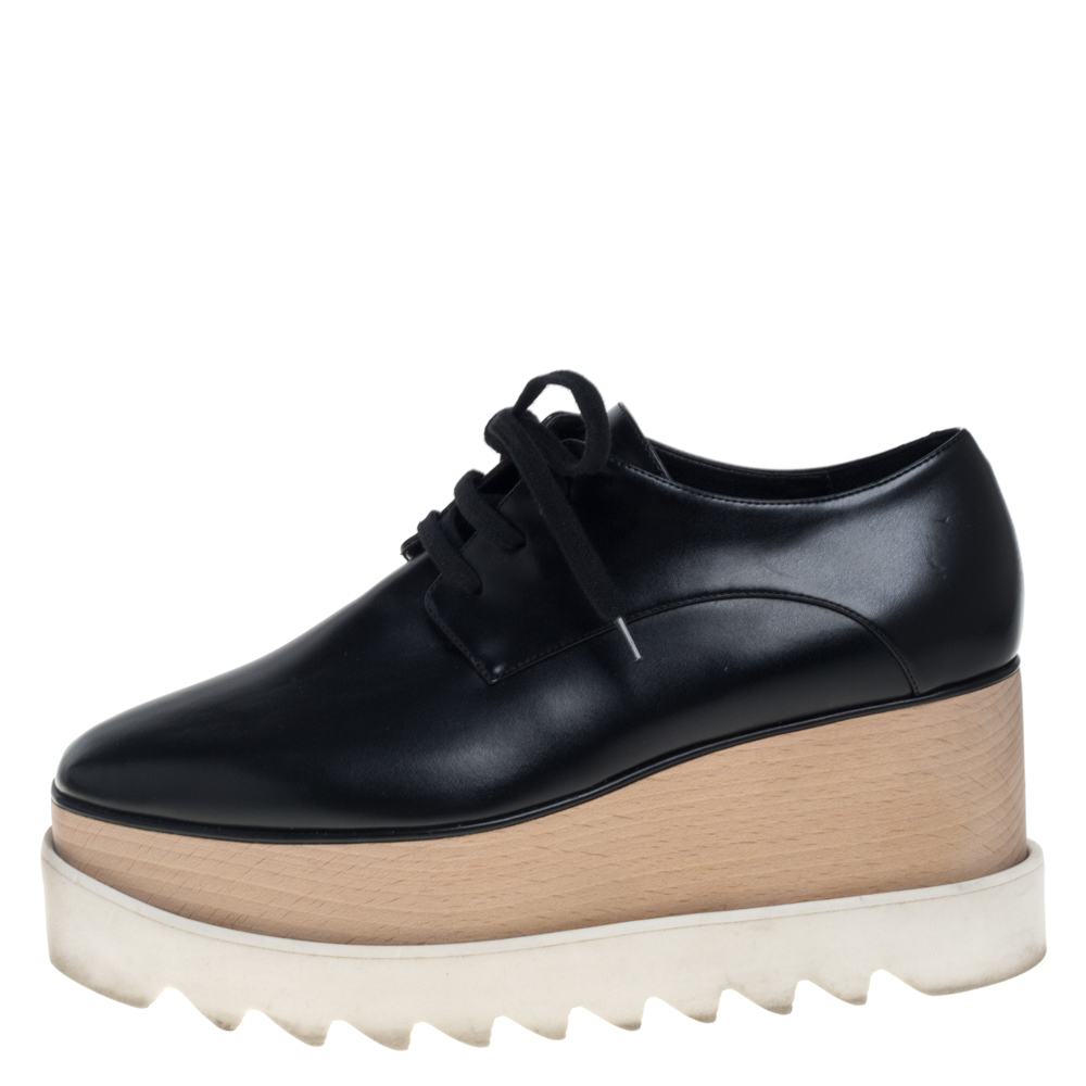 

Stella McCartney Black Faux Leather Elyse Platform Sneakers Size