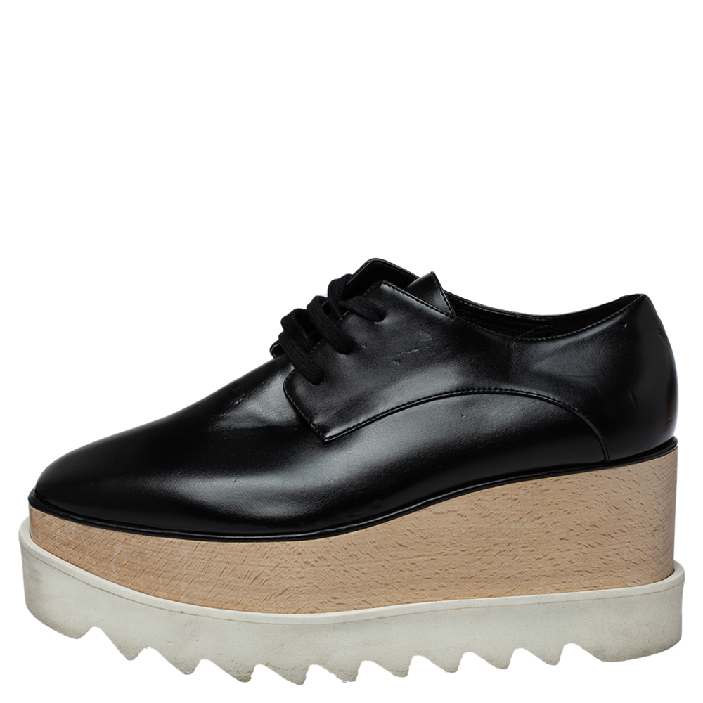 

Stella McCartney Black Faux Leather Elyse Platform Derby Sneakers Size