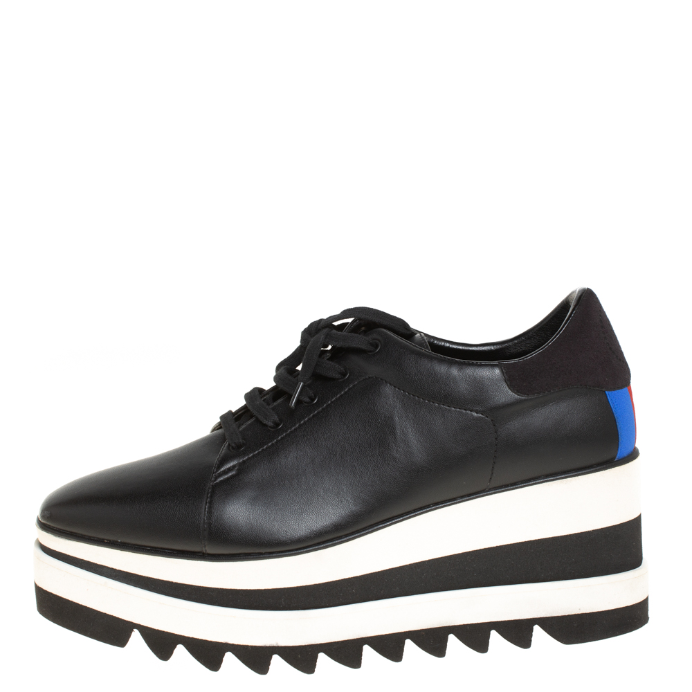 

Stella McCartney Black Faux Leather Elyse Platform Derby Sneakers Size