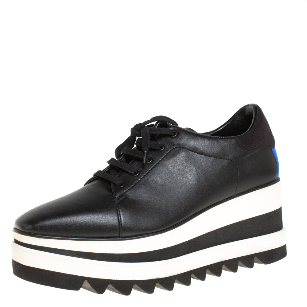 Pre-owned Stella Mccartney Black Faux Leather Elyse Platform Derby Sneakers Size 40