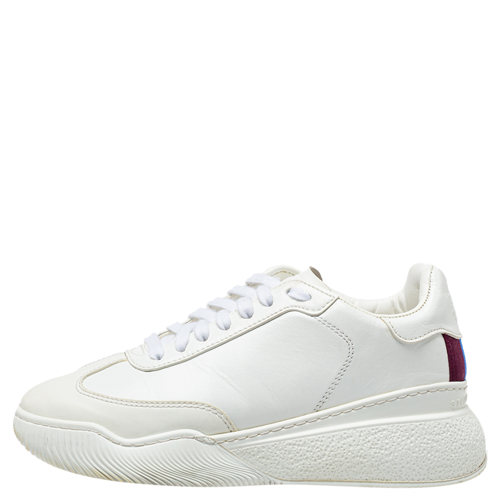 

Stella McCartney White Faux Leather Lace Up Sneakers Size