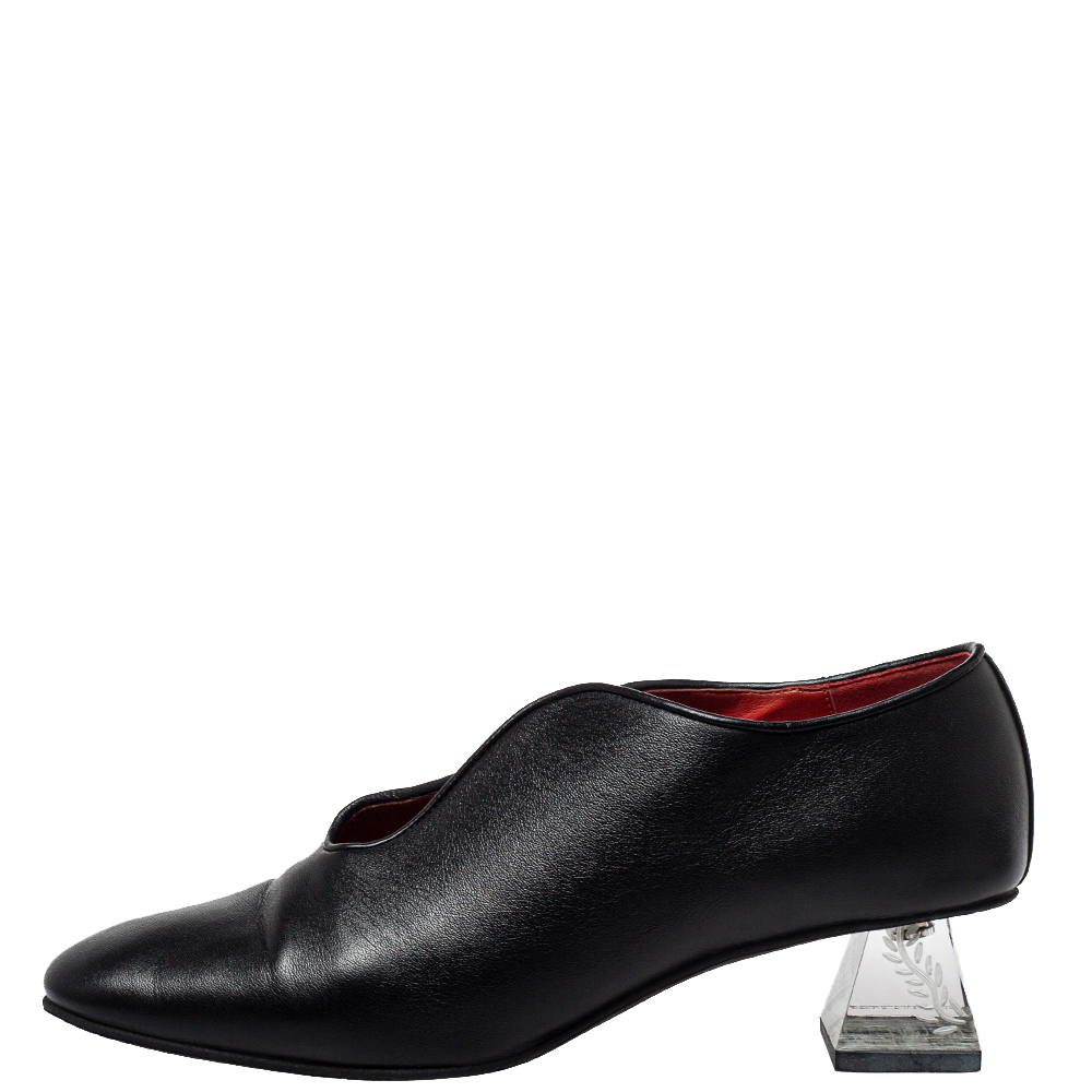

Stella McCartney Black Faux Leather Block Heel Pumps Size