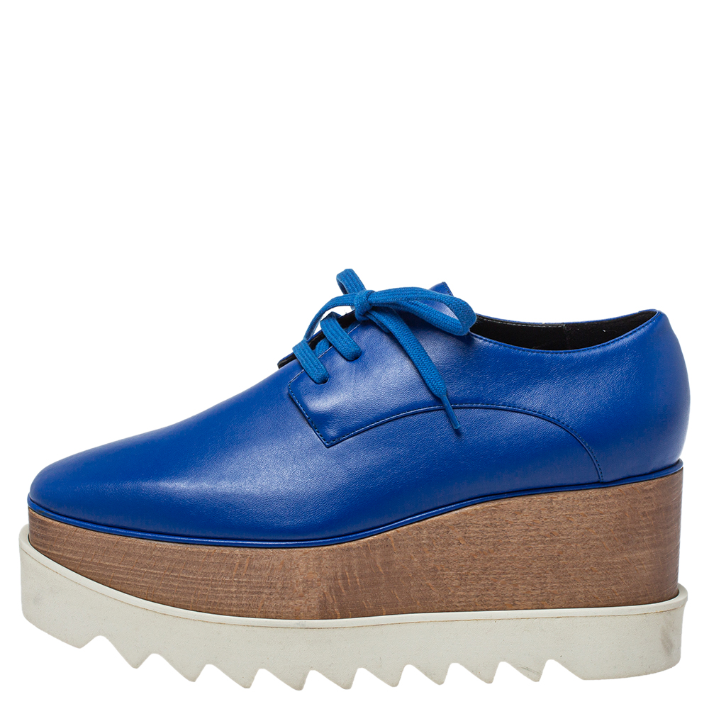 

Stella McCartney Blue Faux Leather Platform Derby Size