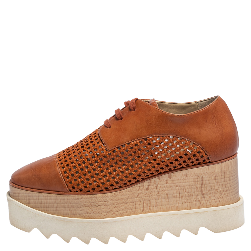 

Stella McCartney Brown Faux Cut Out Leather Elyse Platform Derby Size
