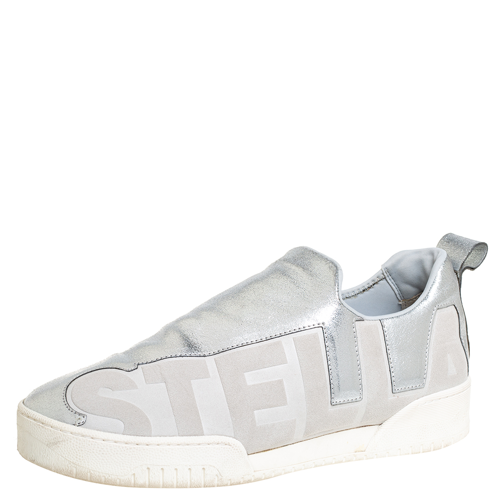 Pre-owned Stella Mccartney Faux Leather And Fabric Slip-on Sneaker Size 39 In Silver