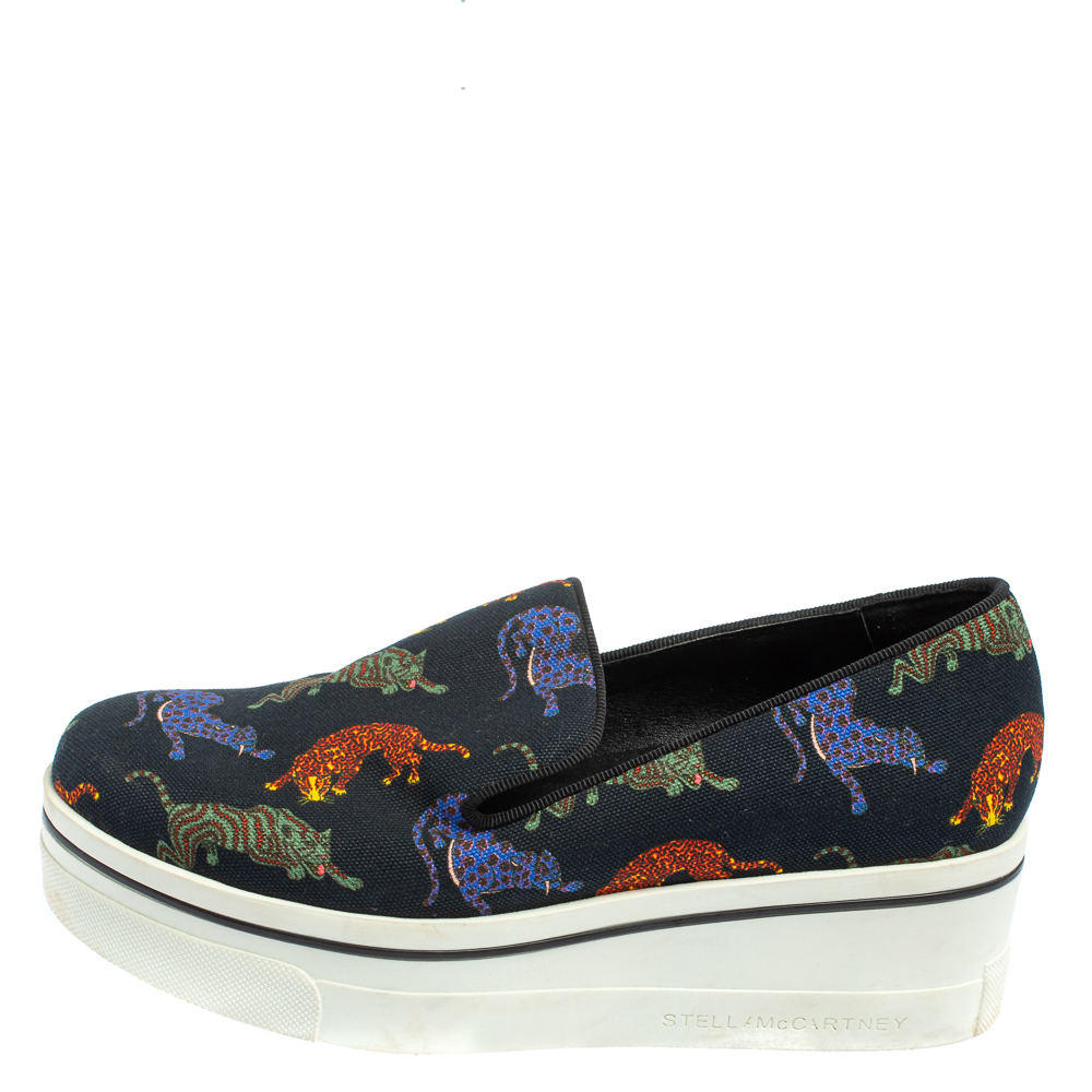 

Stella McCartney Black Animal Printed Canvas Slip On Sneakers Size
