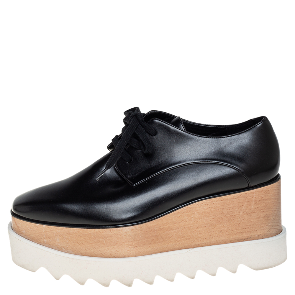 

Stella McCartney Black Faux Leather Elyse Platform Derby Size