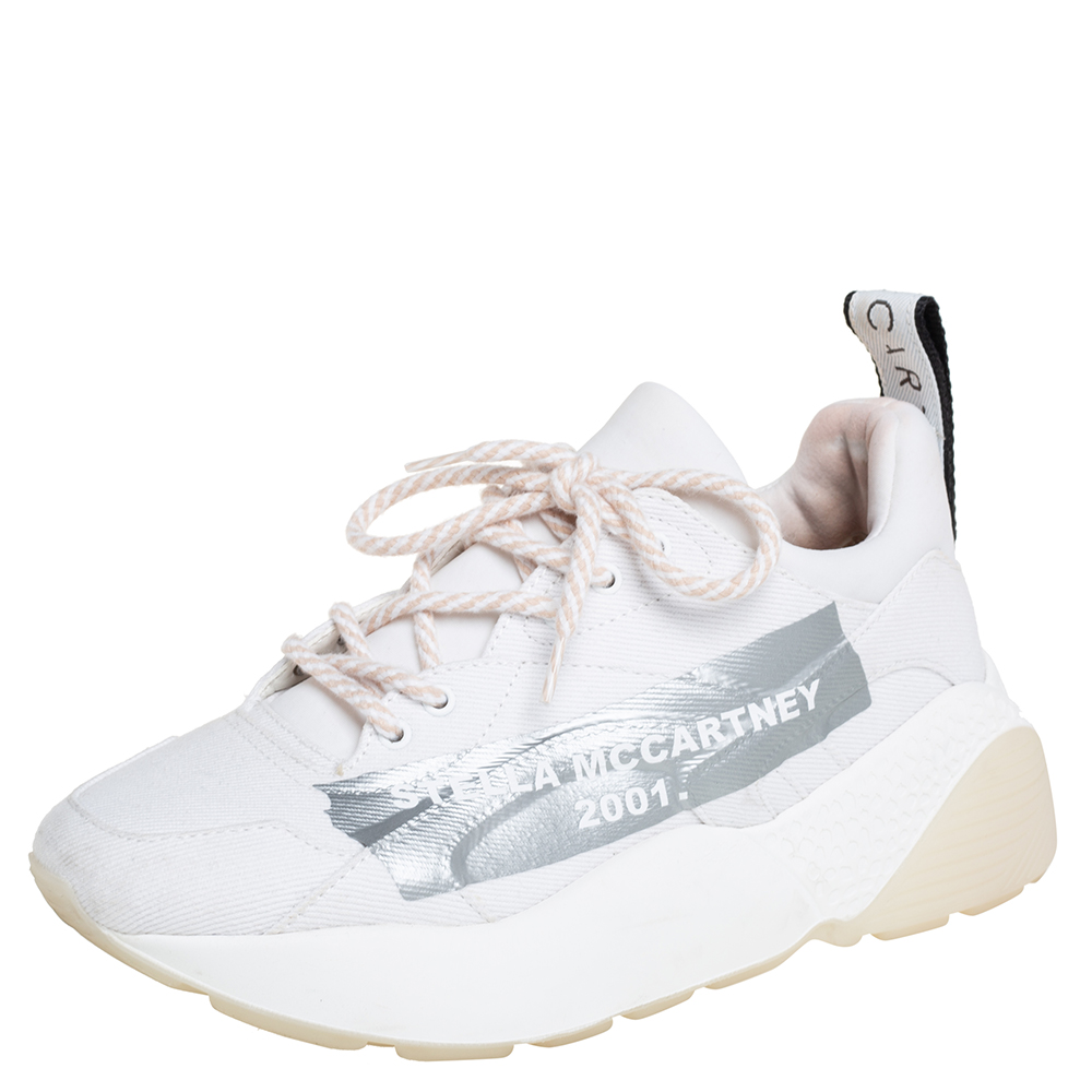 Pre Owned Stella McCartney White Canvas And Fabric Low Top Sneakers Size 37