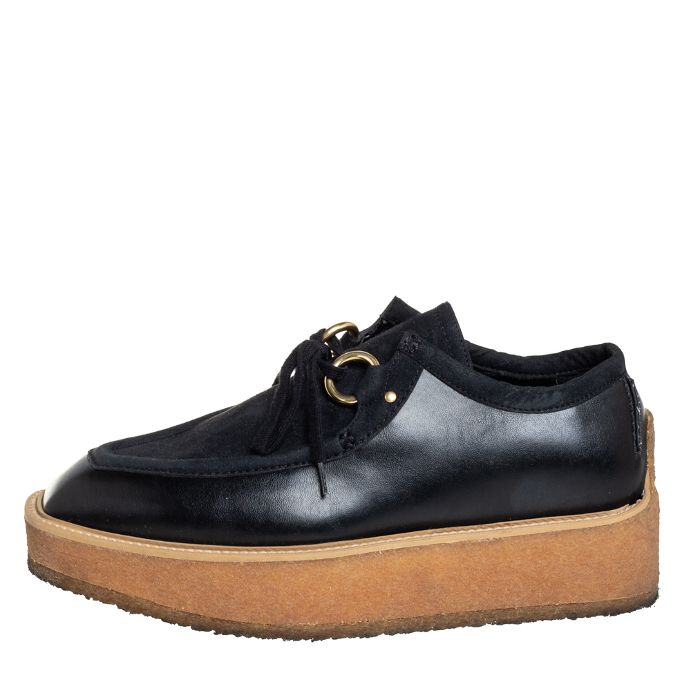 

Stella McCartney Black Suede And Faux Leather Lace Up Sneakers Size