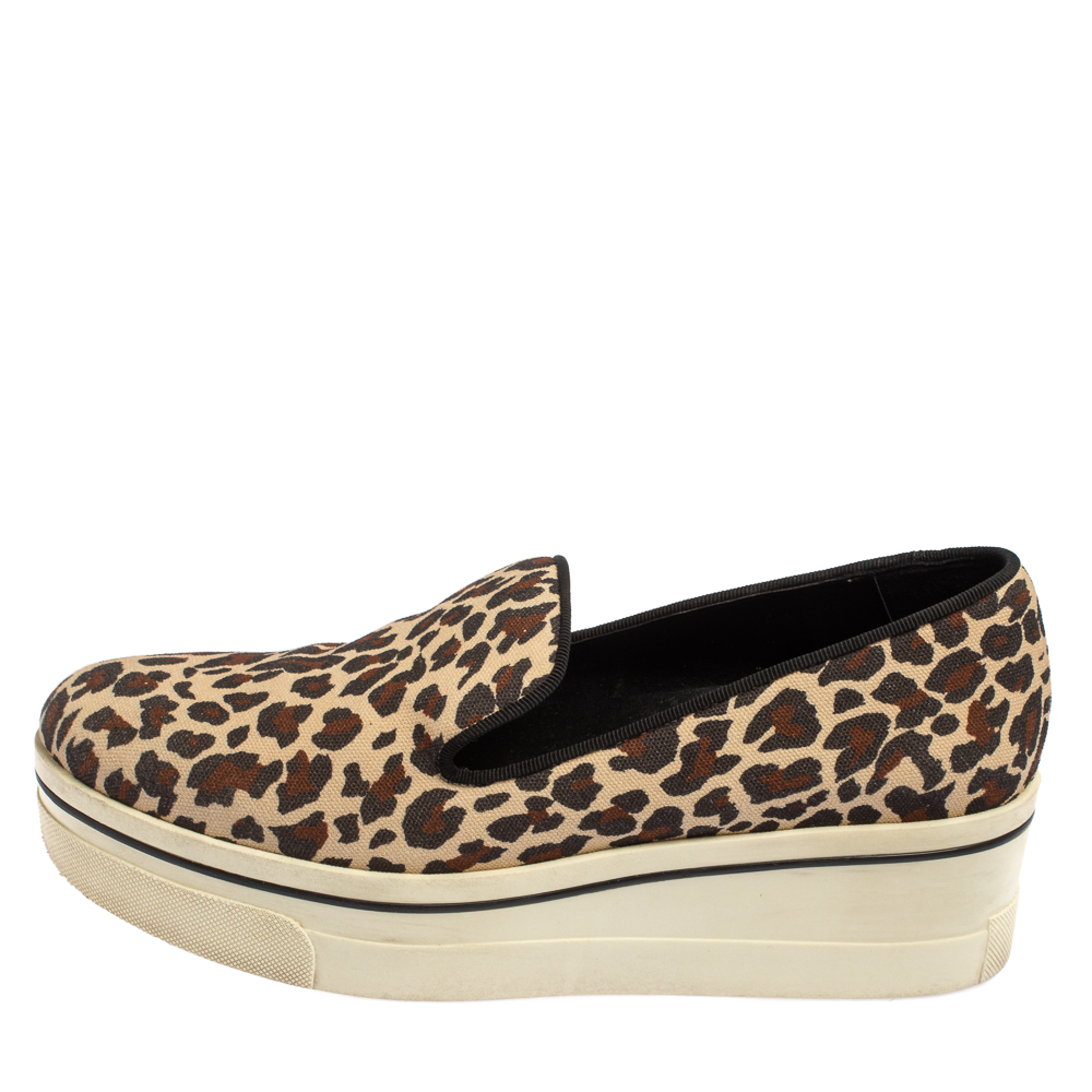 

Stella McCartney Beige Leopard Print Canvas Platform Slip on Sneakers Size