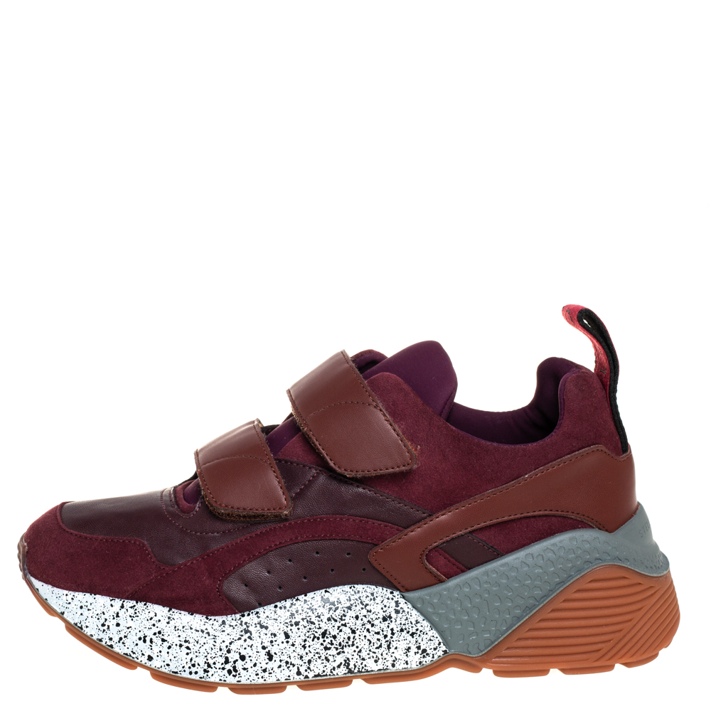 

Stella McCartney Burgundy Faux Leather And Faux Suede Eclypse Lace Up Sneakers Sze 40