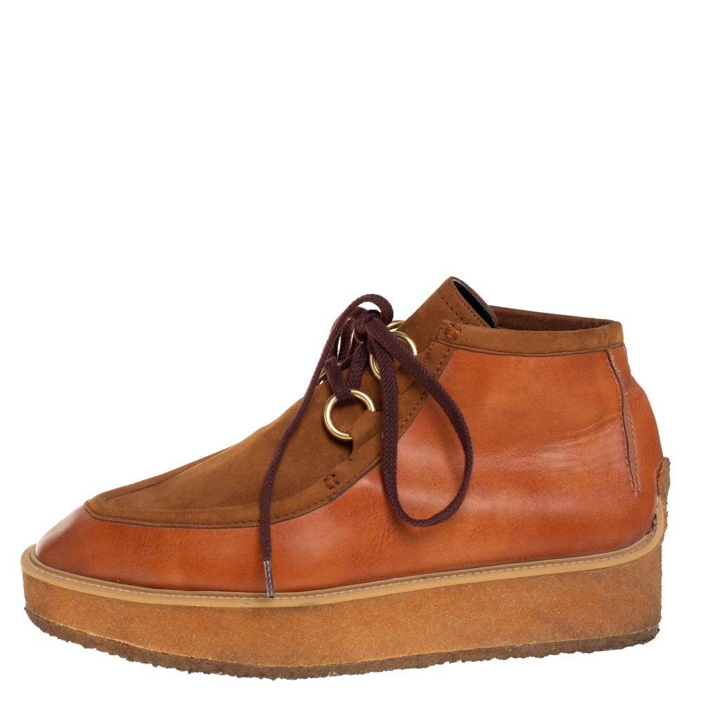 

Stella McCartney Brown Faux Suede and Faux Leather Clipper Platform High Top Sneakers Size