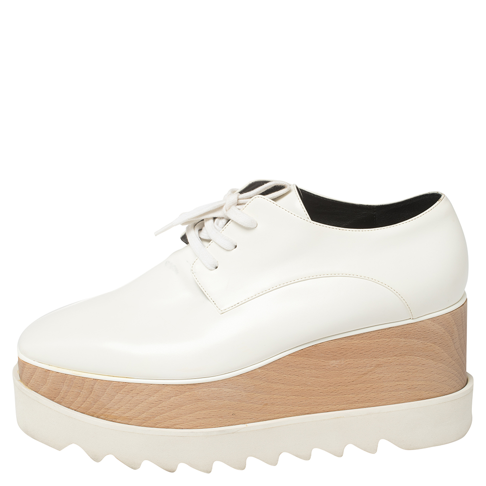 

Stella McCartney White Faux Leather Elyse Platforms Sneakers Size