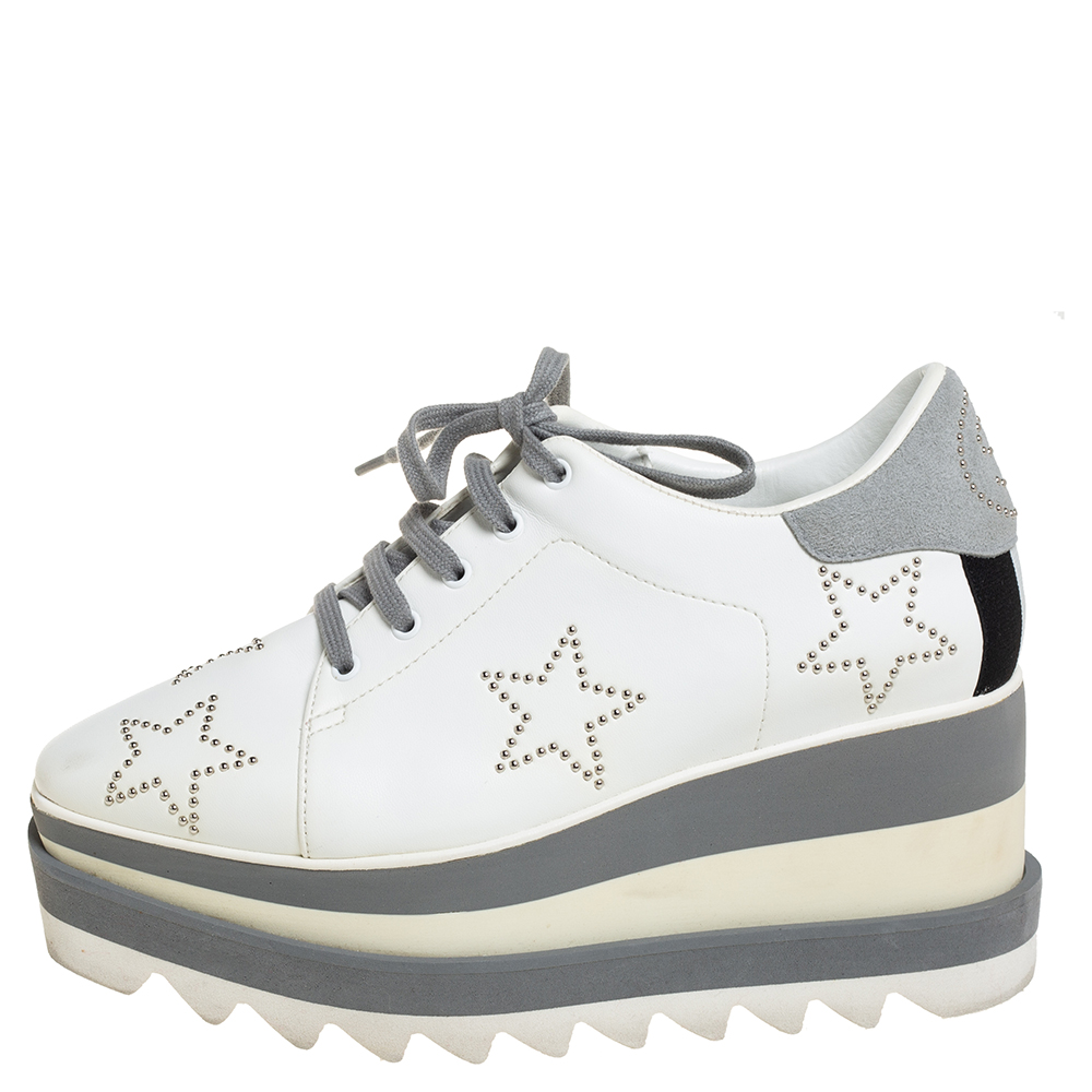 

Stella McCartney White/Grey Faux Leather And Suede Elyse Star Sneakers Size