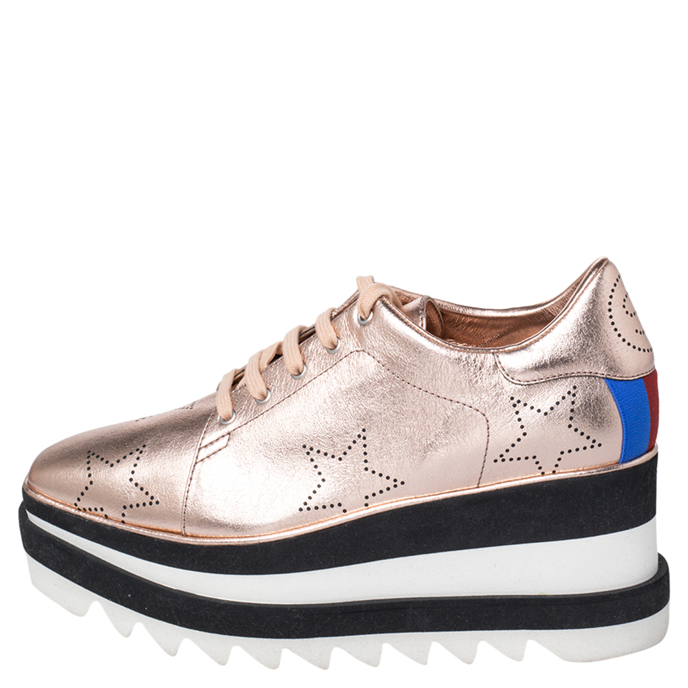 

Stella McCartney Metallic Gold Leather Elyse Star Platform Sneakers Size