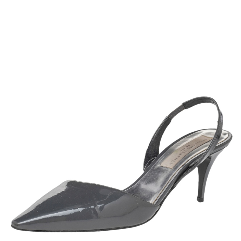 

Stella McCartney Dark Grey Faux Patent Leather Slingback Sandals Size