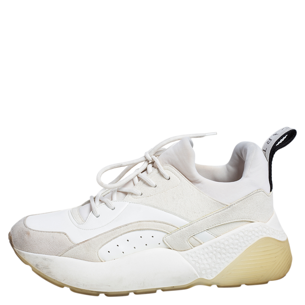 

Stella McCartney White Faux Leather And Faux Suede Eclypse Low Top Sneakers Size