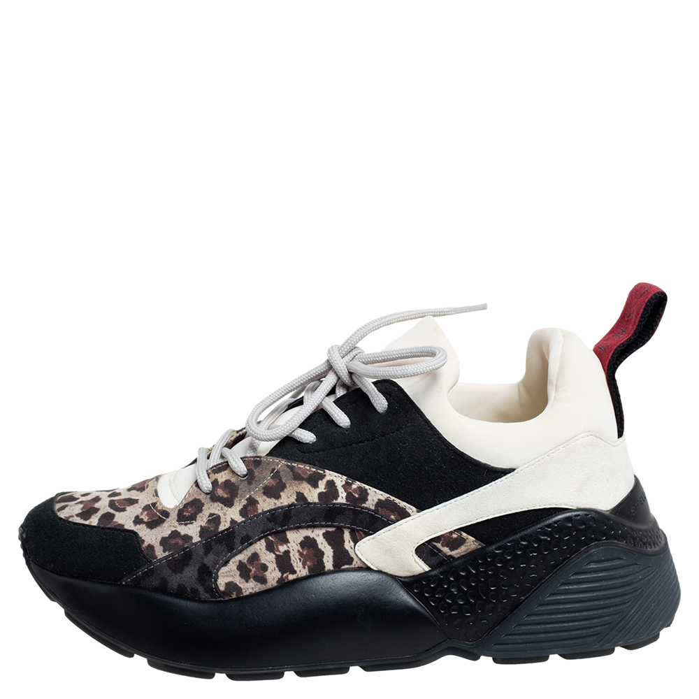 

Stella McCartney Multicolor Leopard Print Faux Suede and Fabric Eclypse Low Top Sneakers Size