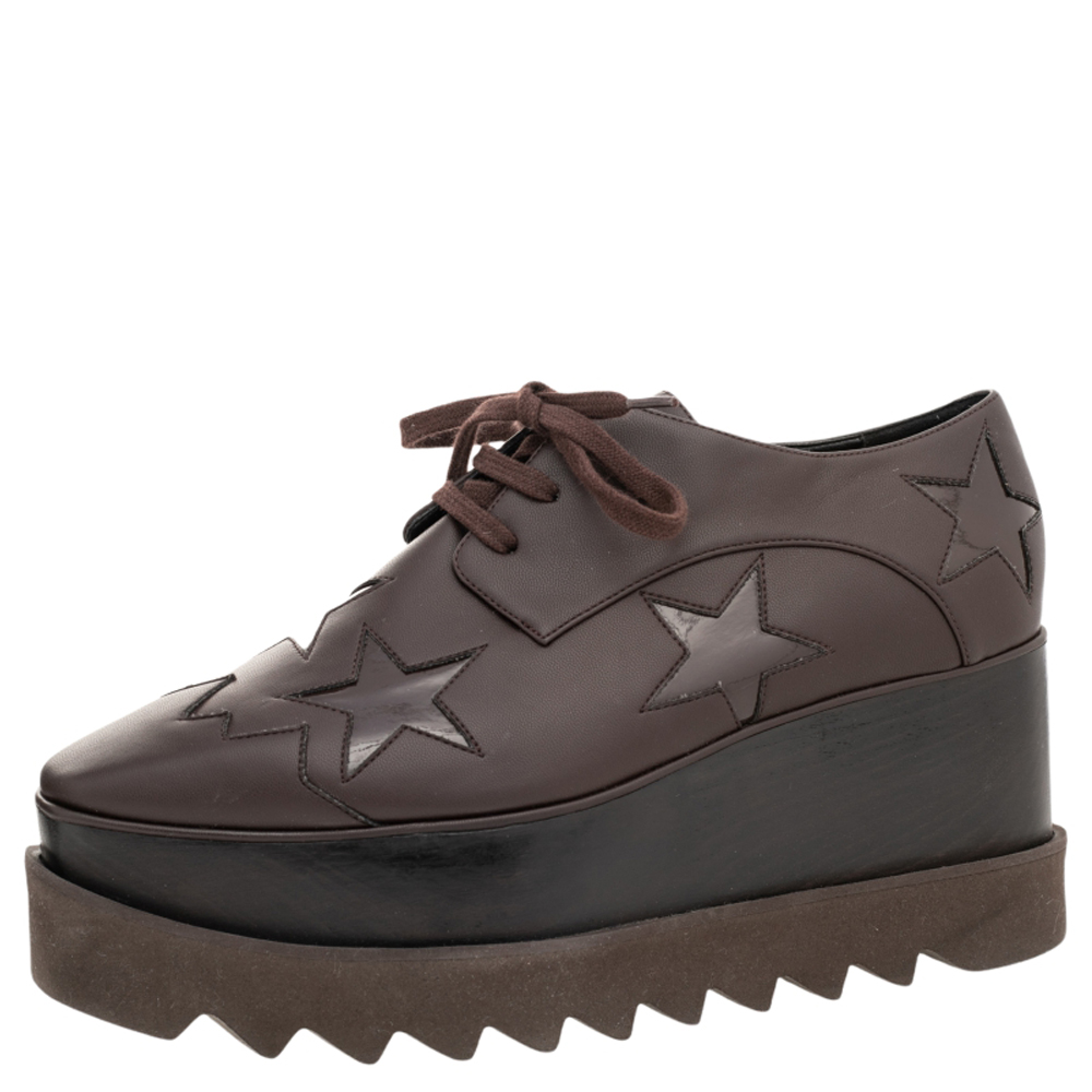 

Stella McCartney Brown Faux Leather Elyse Star Sneakers Size