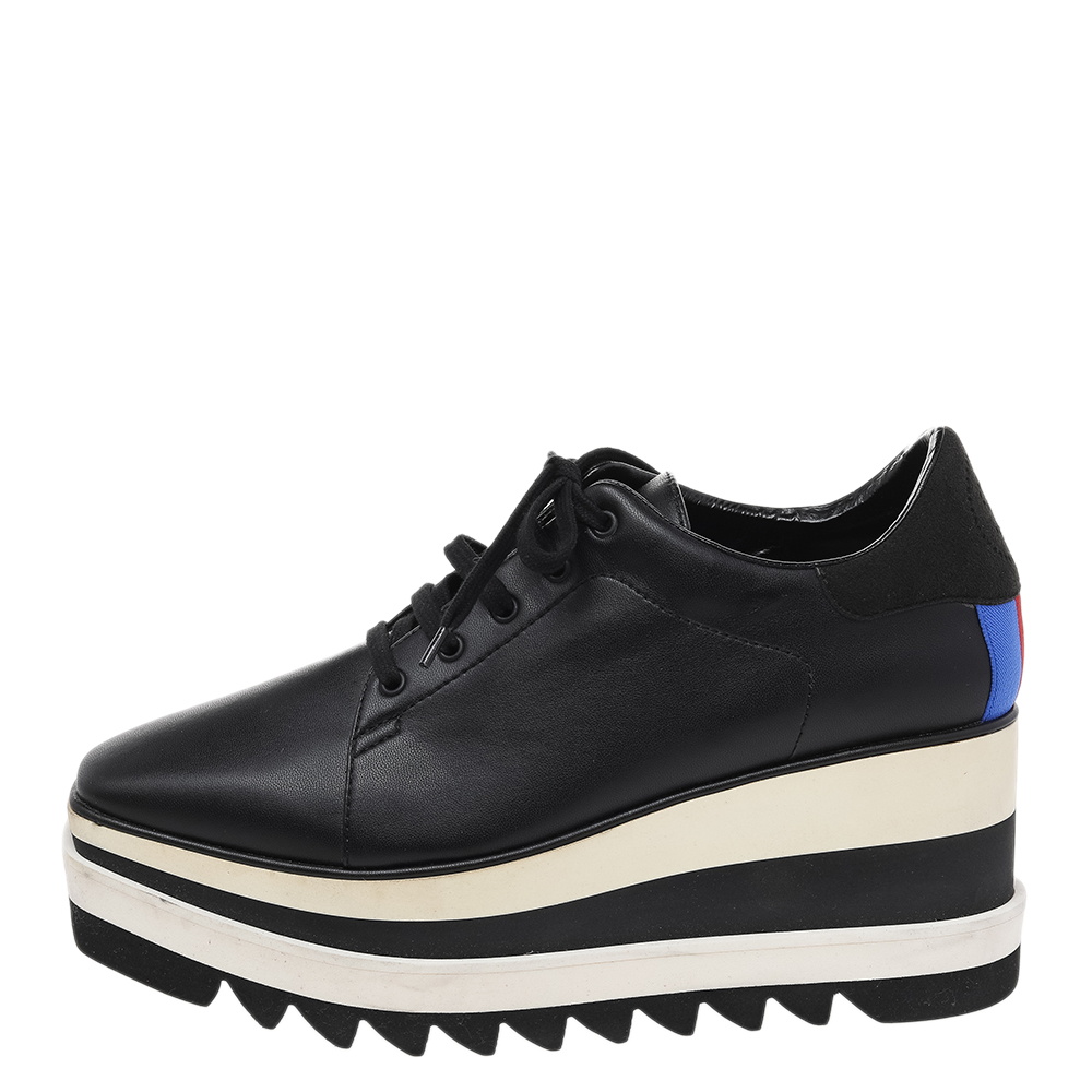 

Stella McCartney Black Faux Leather Elyse Platform Derby Sneakers Size