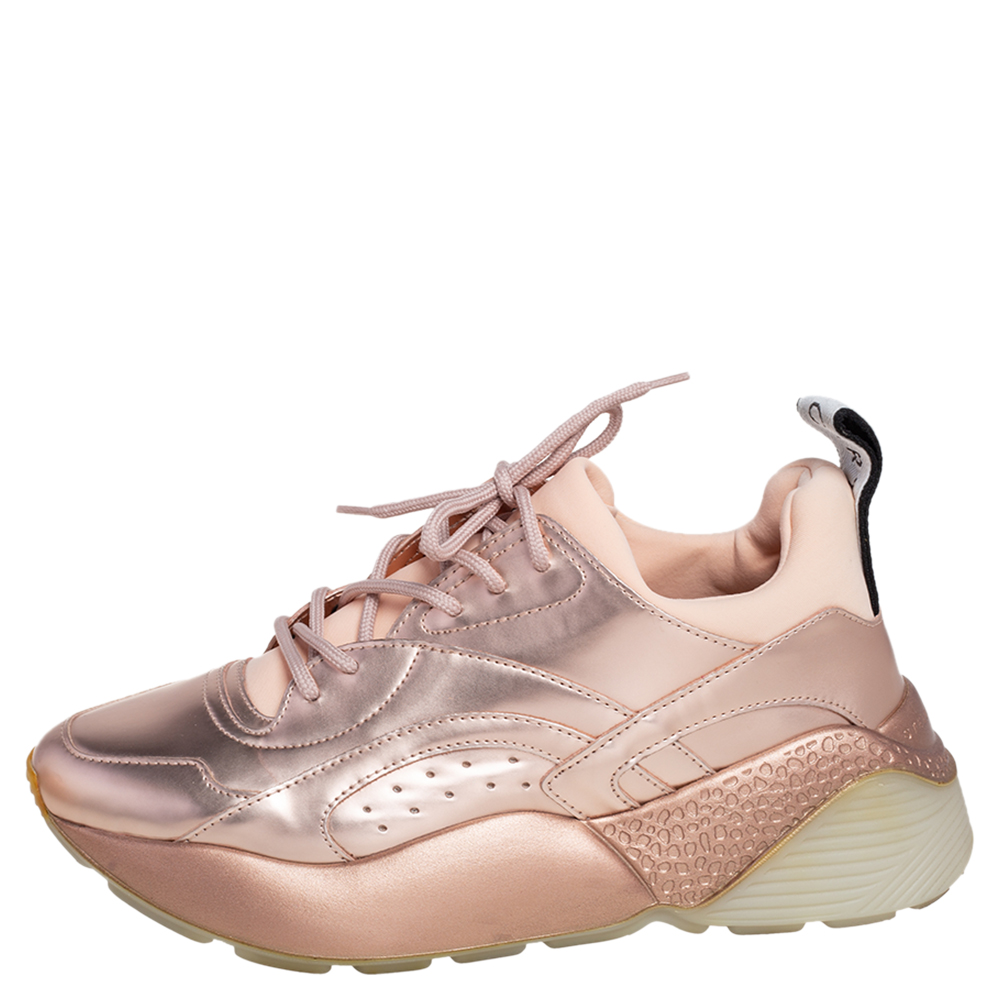 

Stella McCartney Metallic Rose Gold Faux Leather Eclypse Low Top Sneakers Size