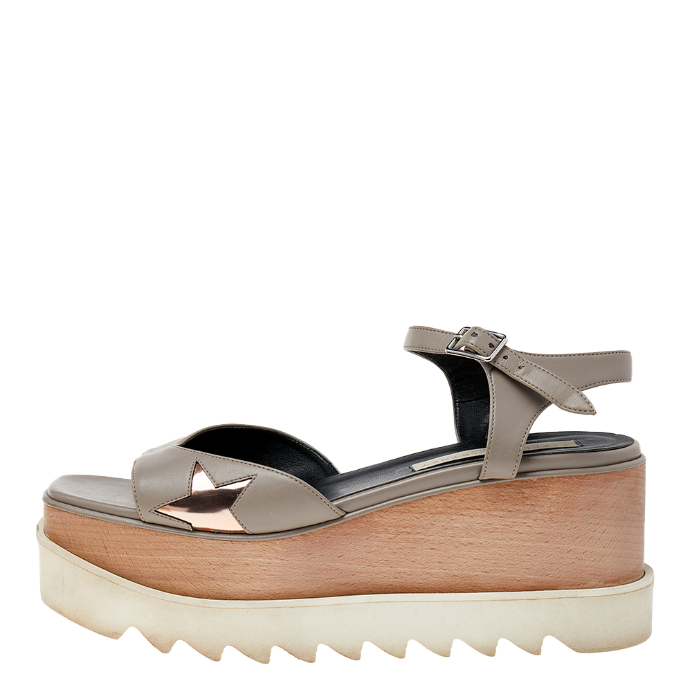 

Stella McCartney Grey Faux Leather Wedge Sandals Size