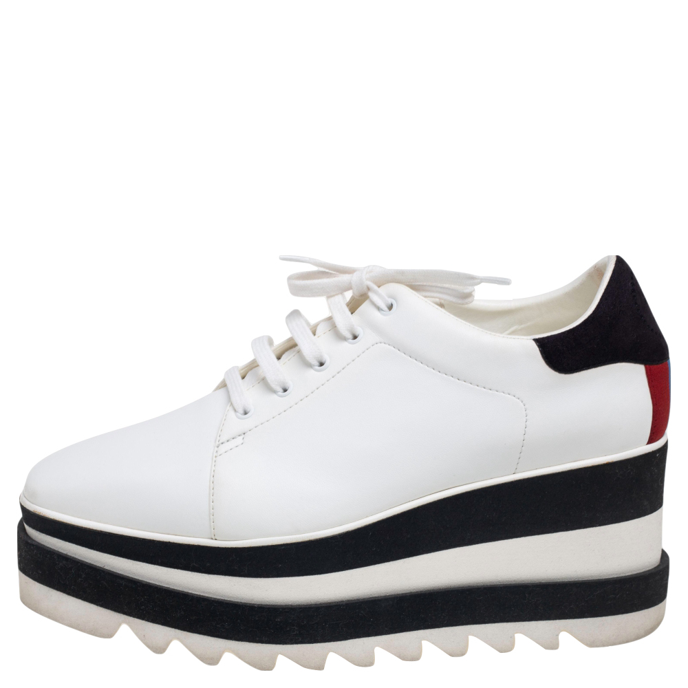 

Stella McCartney White Faux Leather Elyse Platform Derby Size