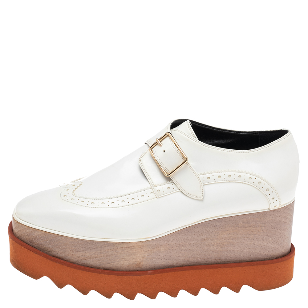 

Stella McCartney White Brogue Faux Leather Elyse Monk Platform Derby Size