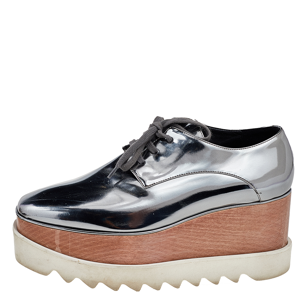 

Stella McCartney Faux Patent Leather Elyse Platform Sneakers Size, Metallic