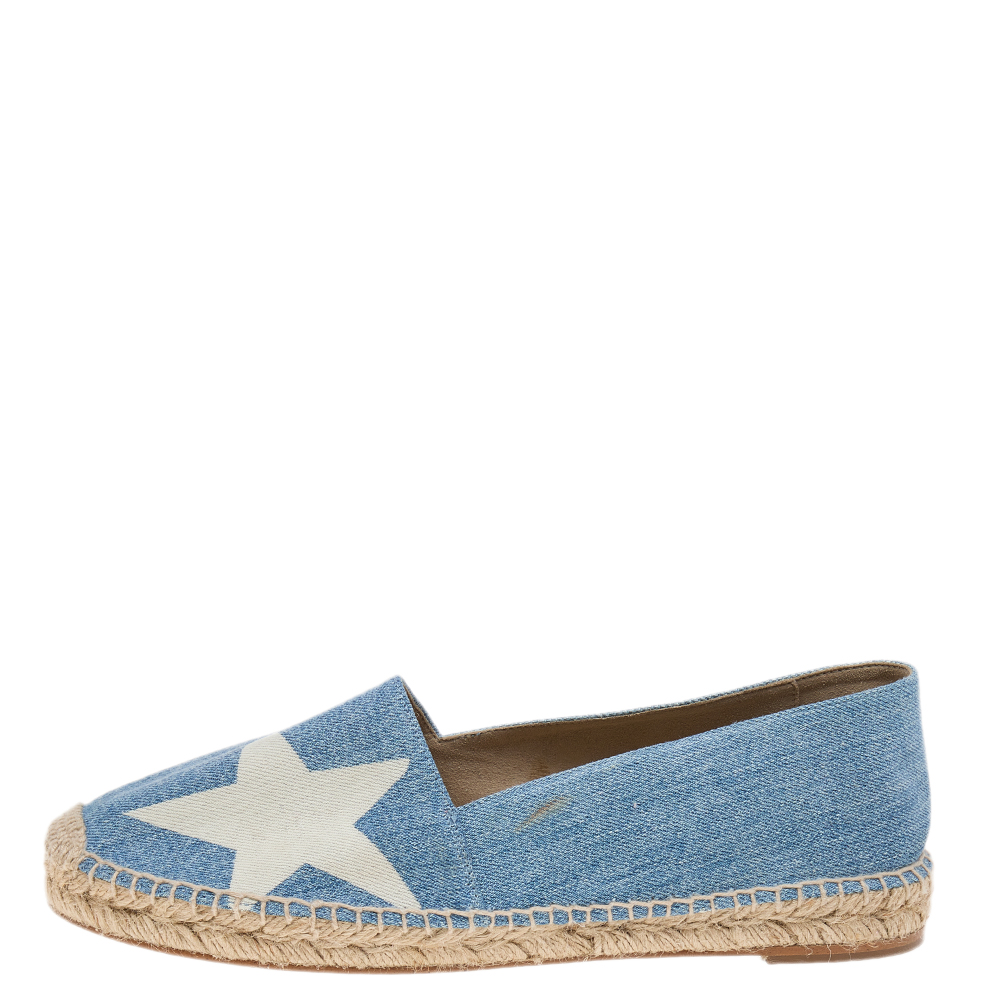 

Stella McCartney Blue/White Star Print Denim Rocio Espadrille Flats Size