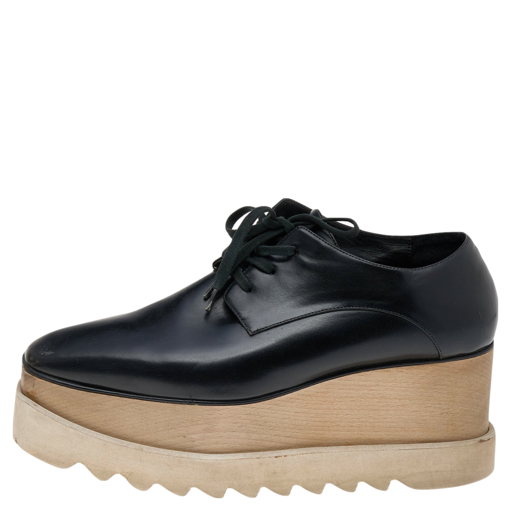 

Stella McCartney Black Faux Leather Elyse Platform Derby Sneakers Size