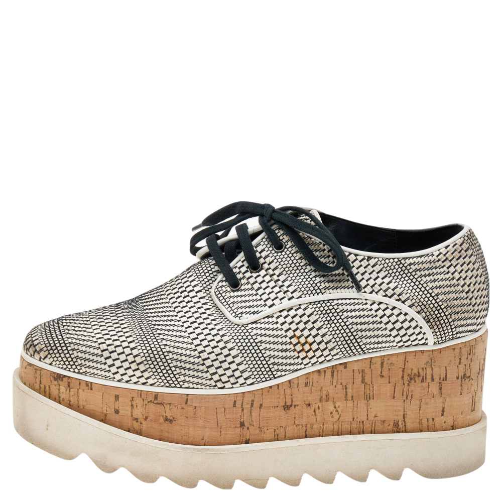 

Stella McCartney Monochrome Woven Faux Leather Elyse Star Platform Derby Sneakers Size, White