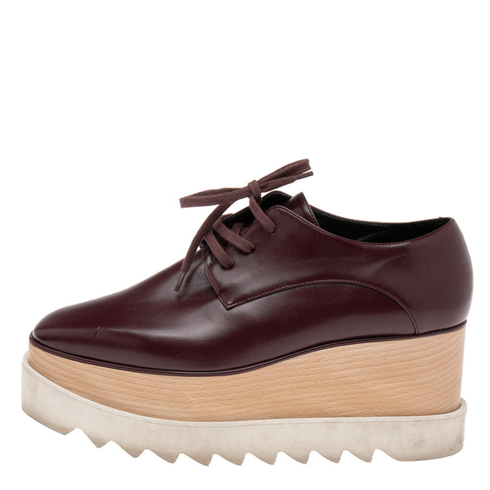 

Stella McCartney Burgundy Faux Leather Elyse Platform Sneakers Size