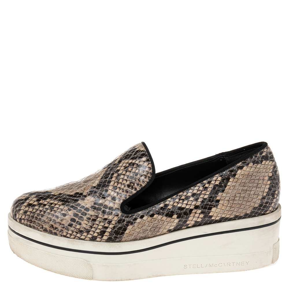 

Stella McCartney Beige/Black Python Embossed Leather Platform Sneakers Size