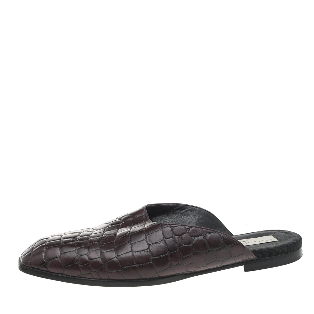 

Stella McCartney Burgundy Faux Croc Embossed Leather Mules Size