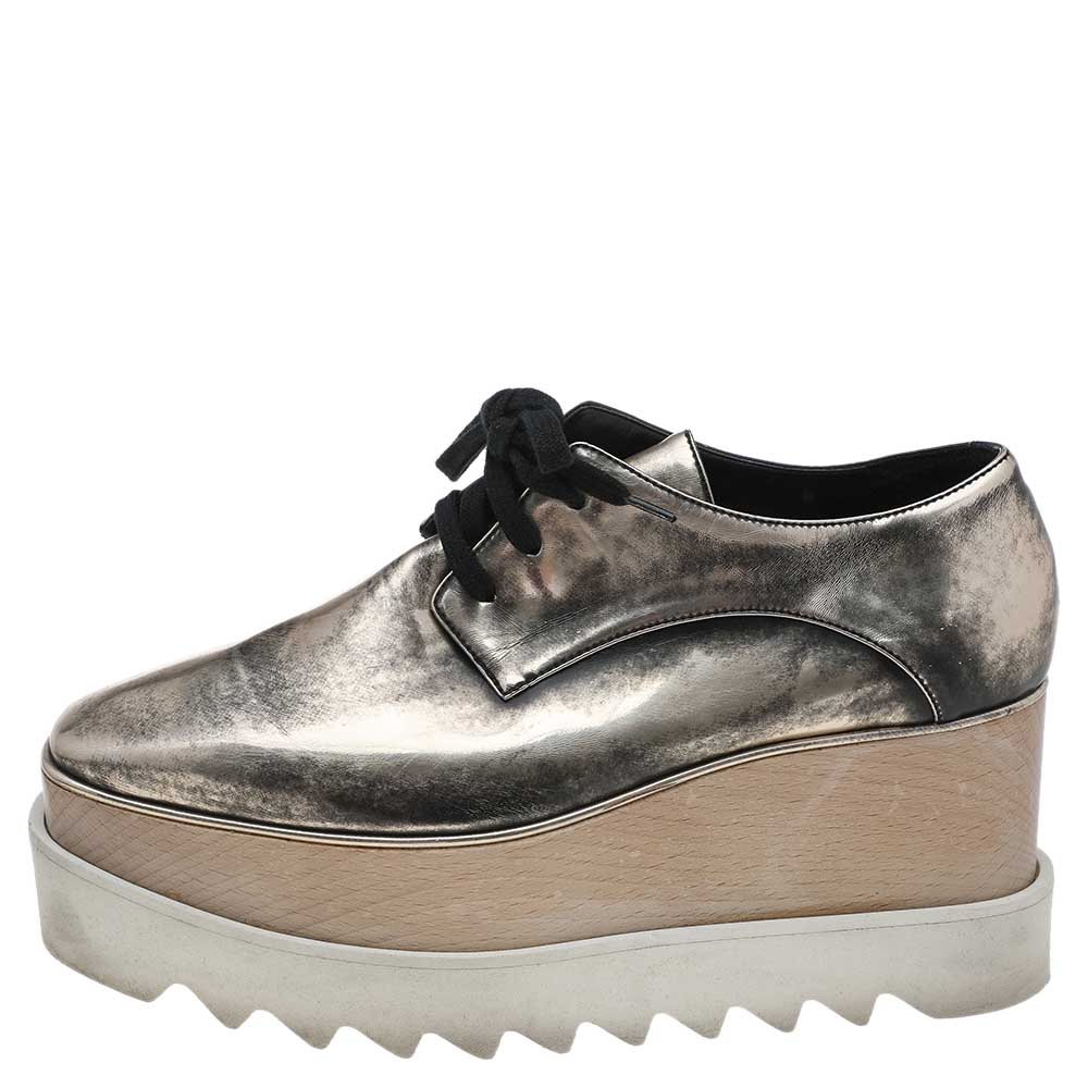 

Stella McCartney Metallic Two Tone Faux Leather Elyse lace Up Derby Size