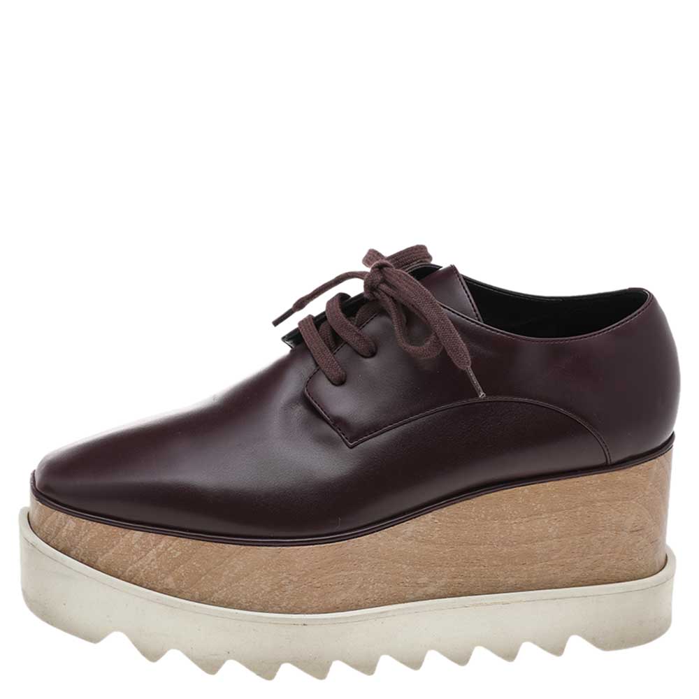 

Stella McCartney Burgundy Faux Leather Elyse Platform Lace Up Derby Size