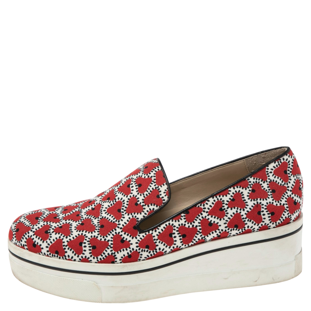 

Stella McCartney Red/White Canvas Binx Star Platform Sneakers Size