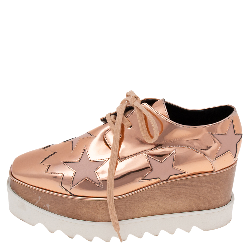 

Stella McCartney Rose Gold Faux Leather Elyse Star Sneakers Size