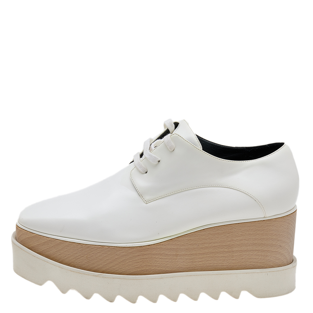 

Stella McCartney White Faux Leather Elyse Platforms Lace Up Sneakers Size