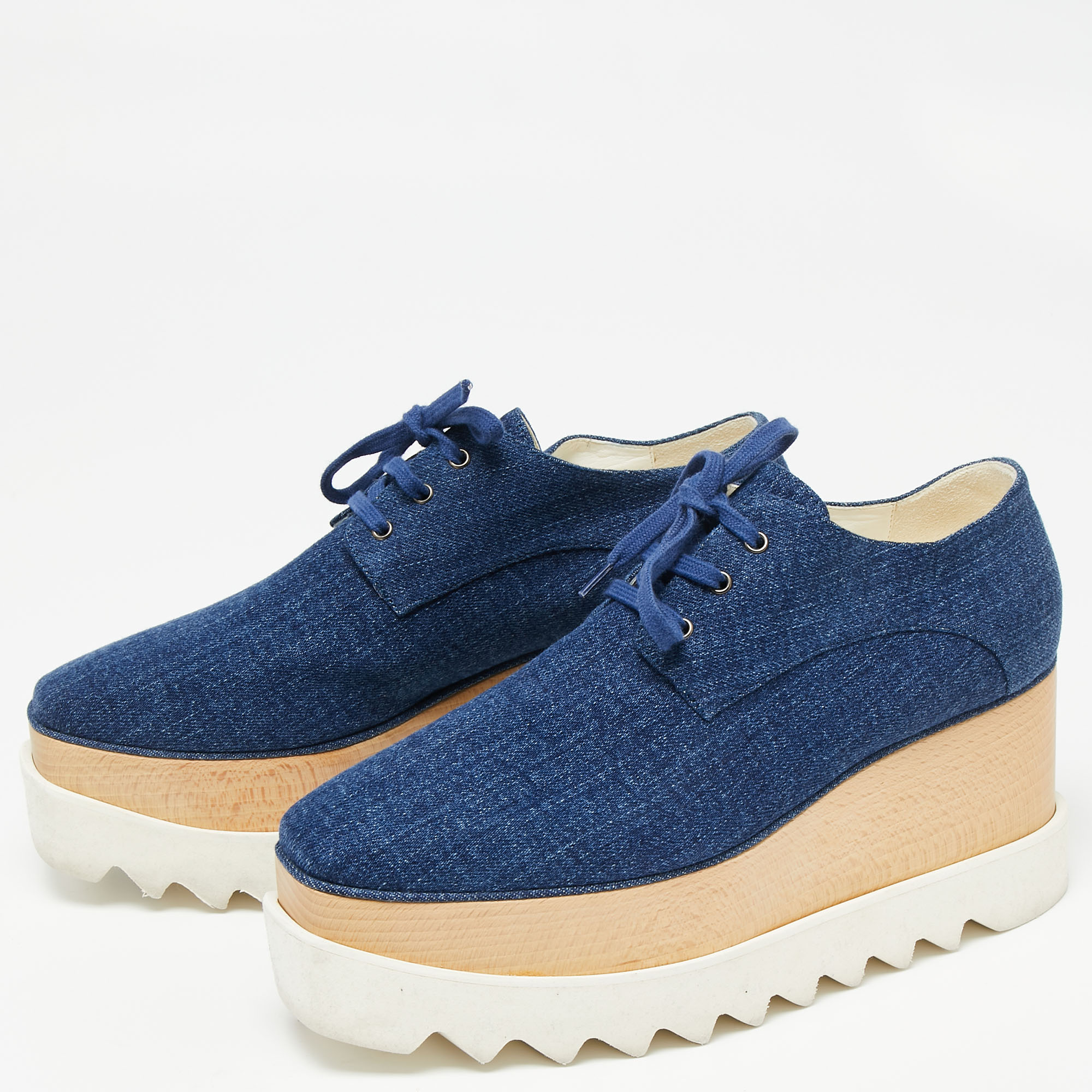 

Stella McCartney Blue Denim Elyse Platform Derby Sneakers Size
